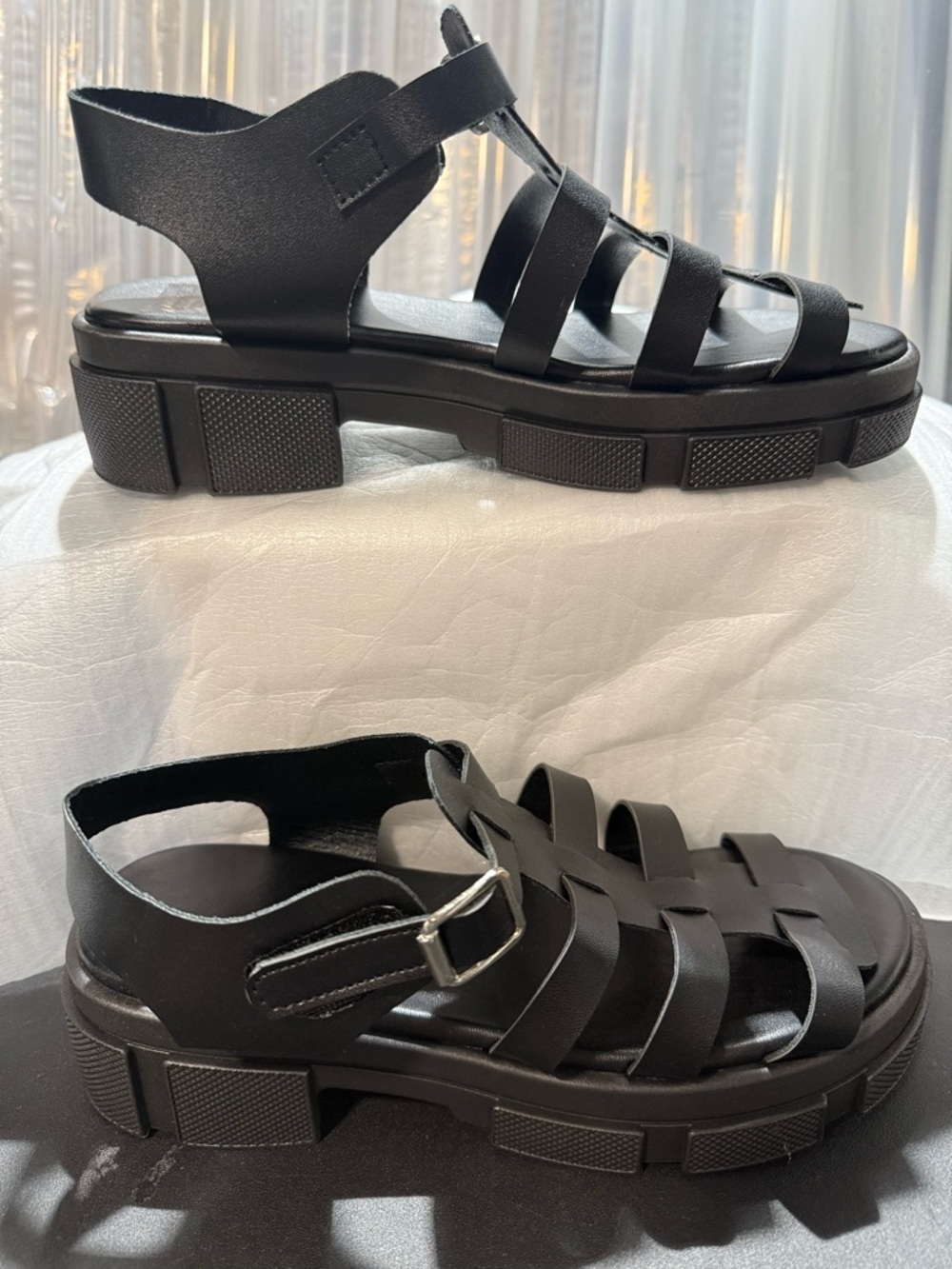 Girls Black Fisherman Platform Chunky Open Toe Sandals-New